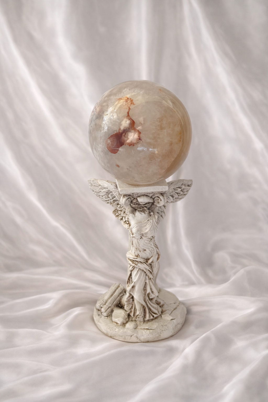 Statement Flower Agate Sphere with Quartz & Carnelian Inclusions