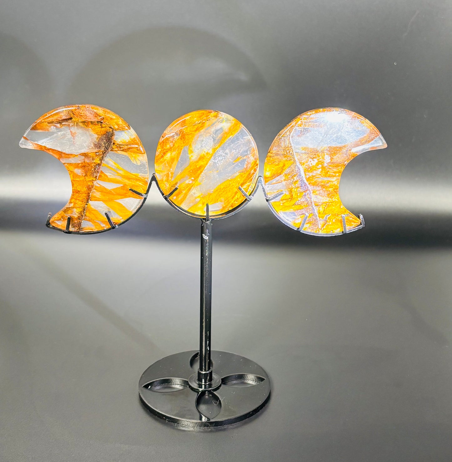 Golden Healer Triple Moon Crystal on Stand – High Clarity Goddess Phases