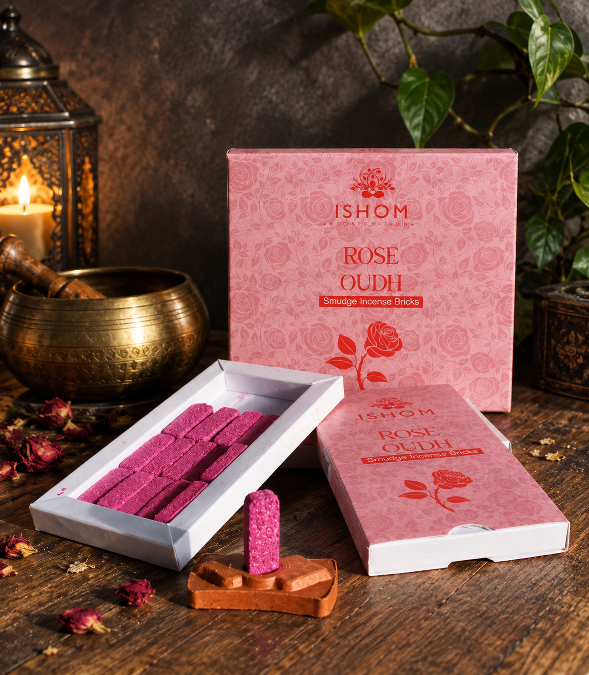 ISHOM Rose Oudh Smudge Incense Bricks