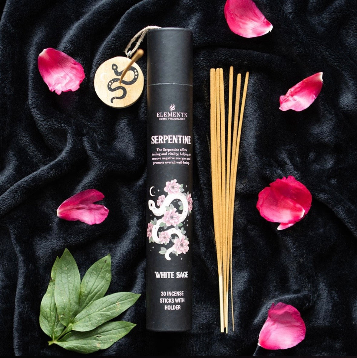 Serpentine White Sage Incense Sticks Pack of 30 with Wooden Holder
