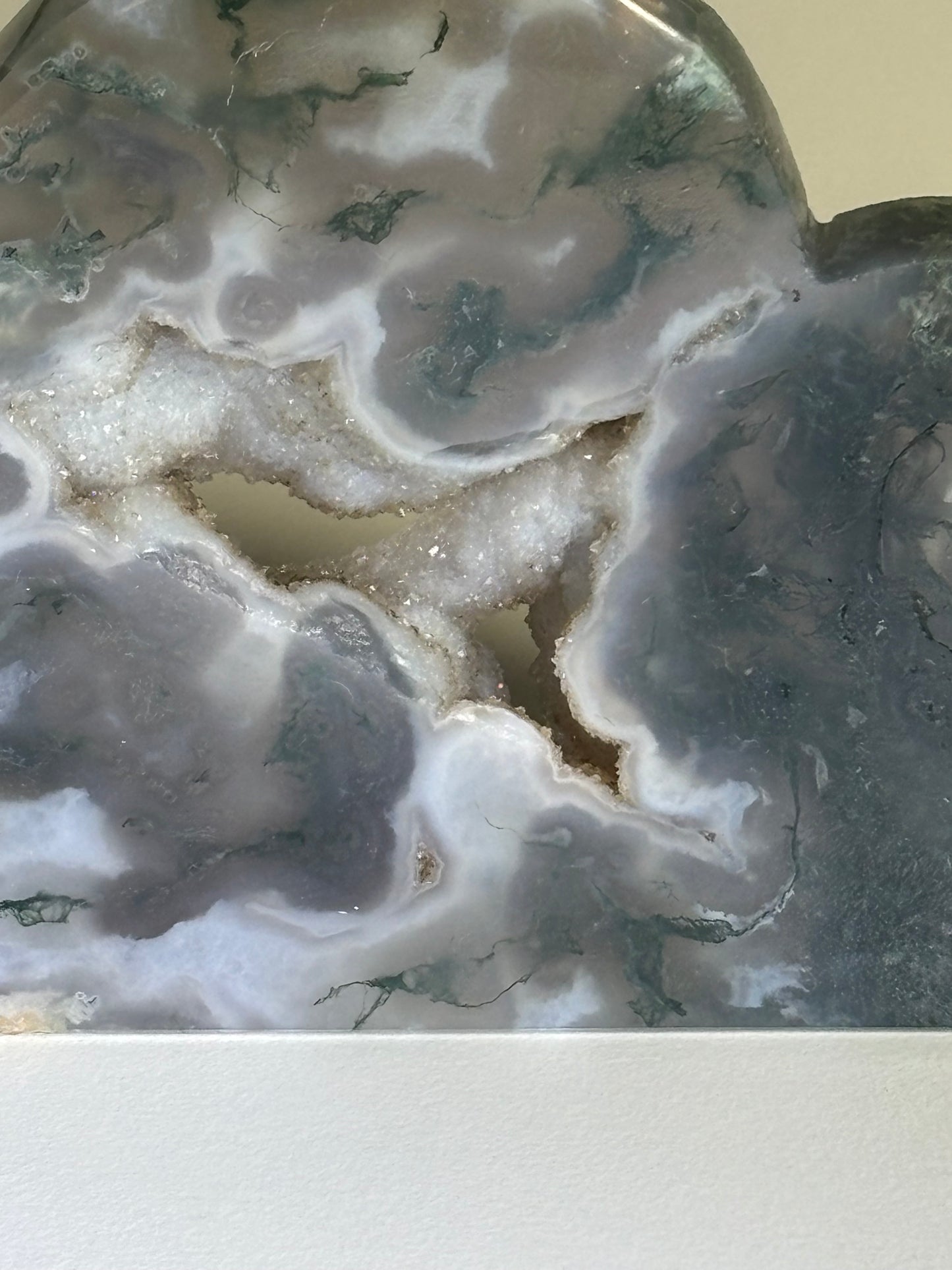 Moss Agate Cloud with Chalcedony Druzy Statement Piece • 294g • 15.3cm Width