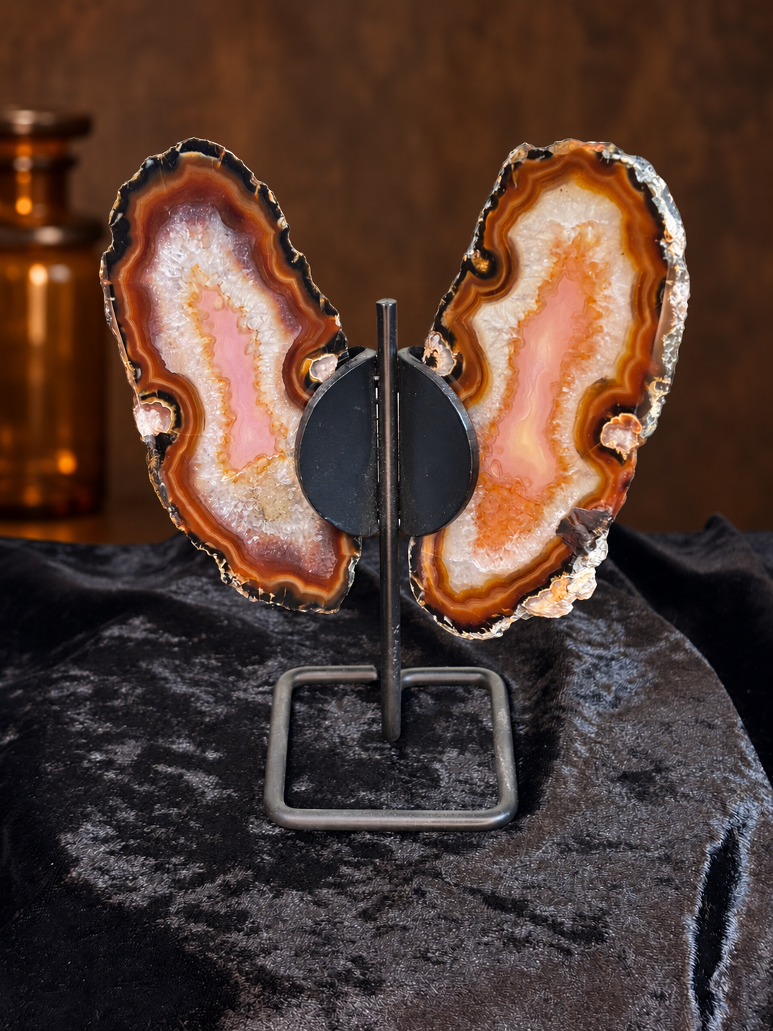 Brazilian Agate Butterfly Wings with Quartz Druzy