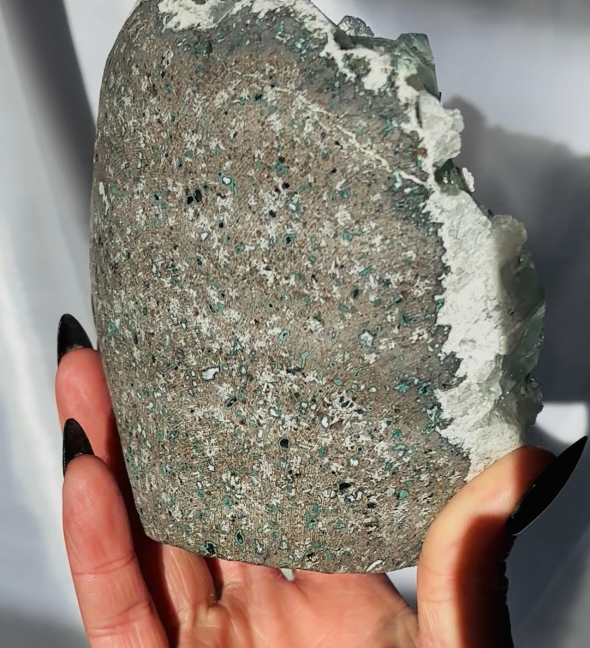 Glassy Green Apophyllite with Okenite Spheres