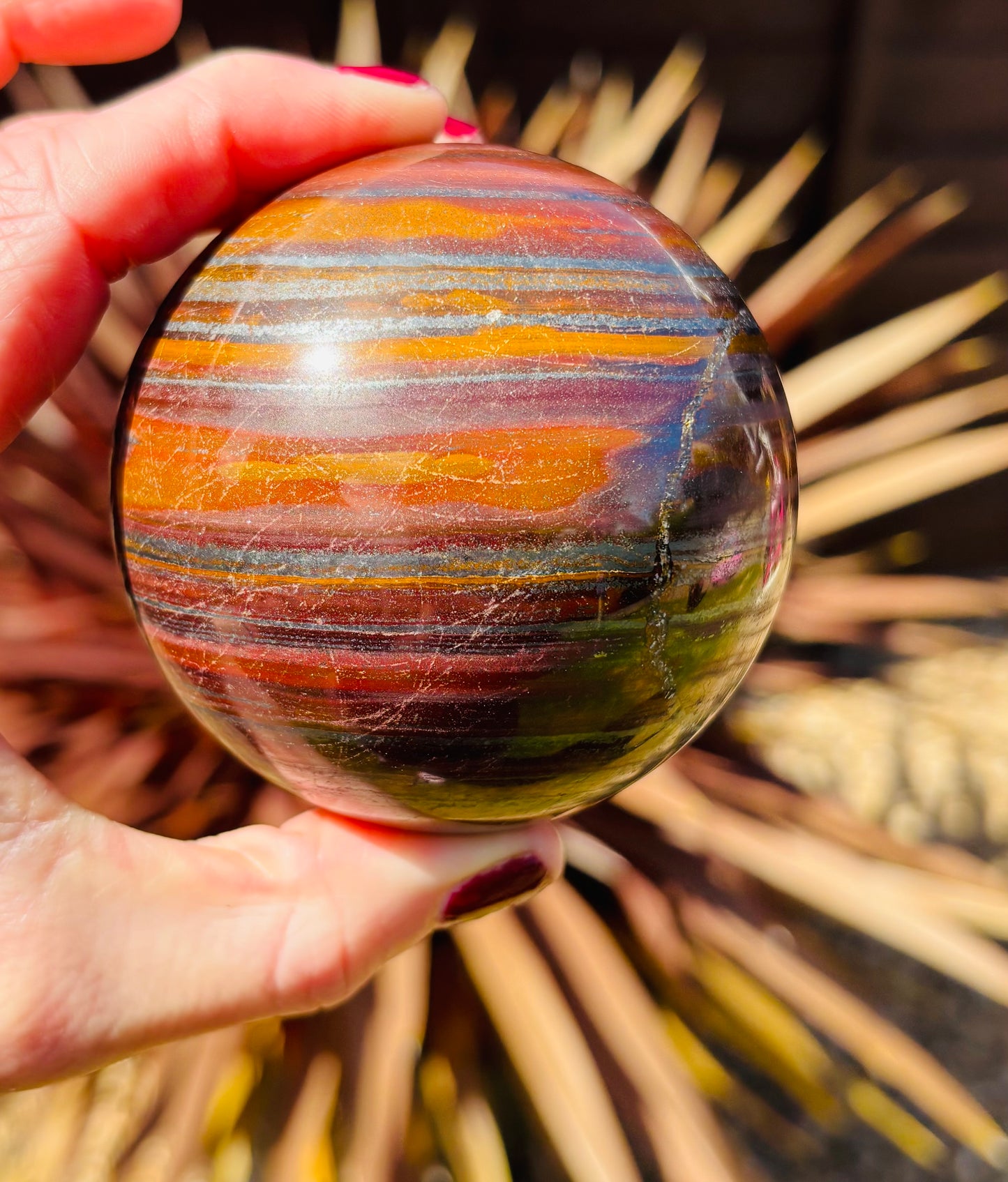 Iron Tiger Sphere – Triple Power Stone | Tiger’s Eye, Hematite & Jasper 756g