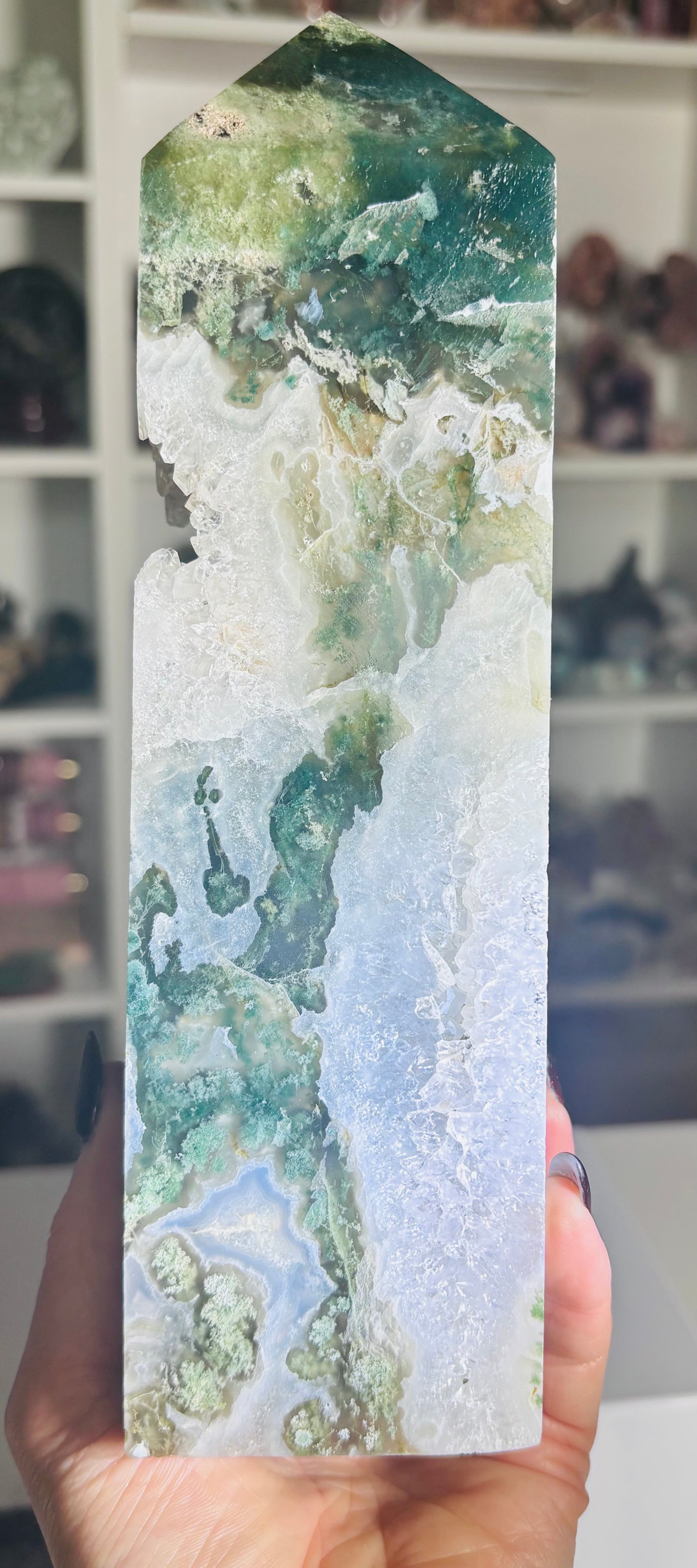 🌿 Statement Moss Agate Druzy Tower 🌿