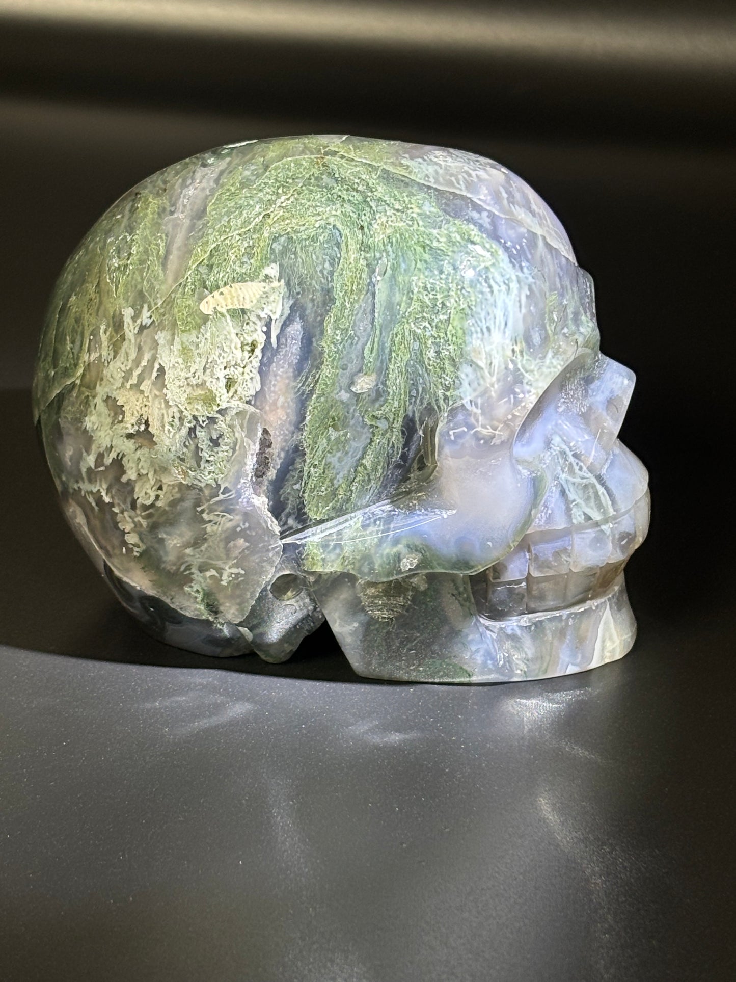 Large Moss Agate Druzy Skull – Statement Crystal (757g)