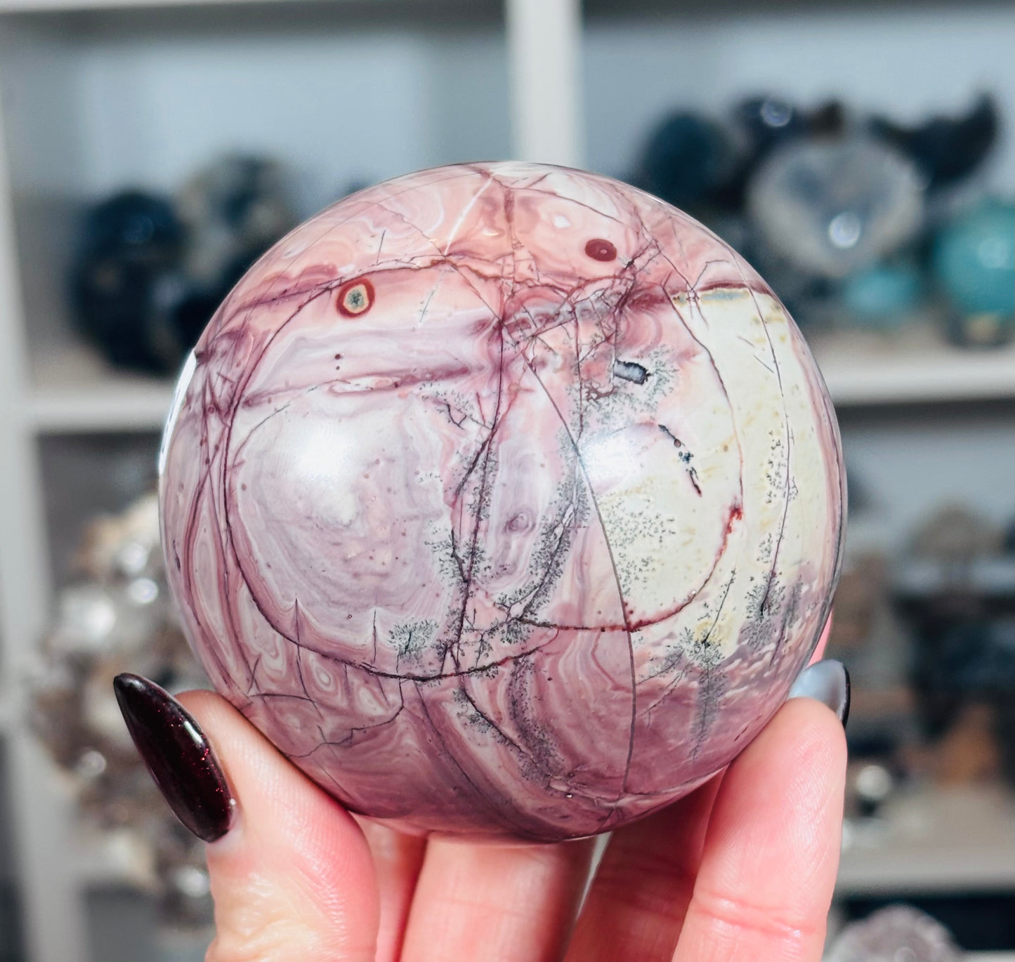 🌸 Pink Picture Jasper Sphere 572g 7.4cm 🌸