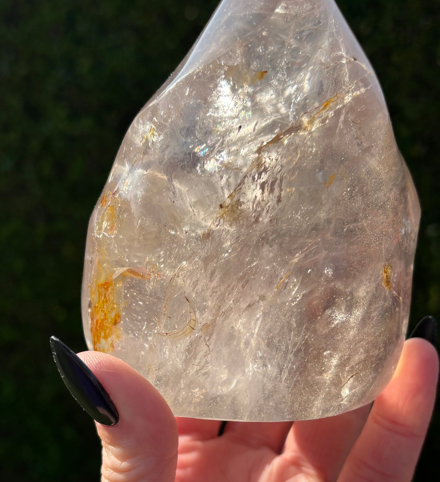 Smokey Quartz Flame with Golden Healer & Rainbows