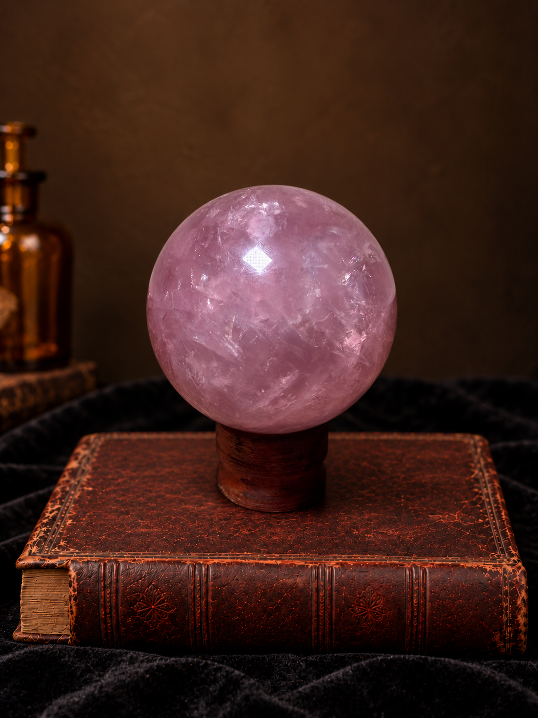 Rose Quartz Sphere with Rainbows, Asterism & Golden Inclusions