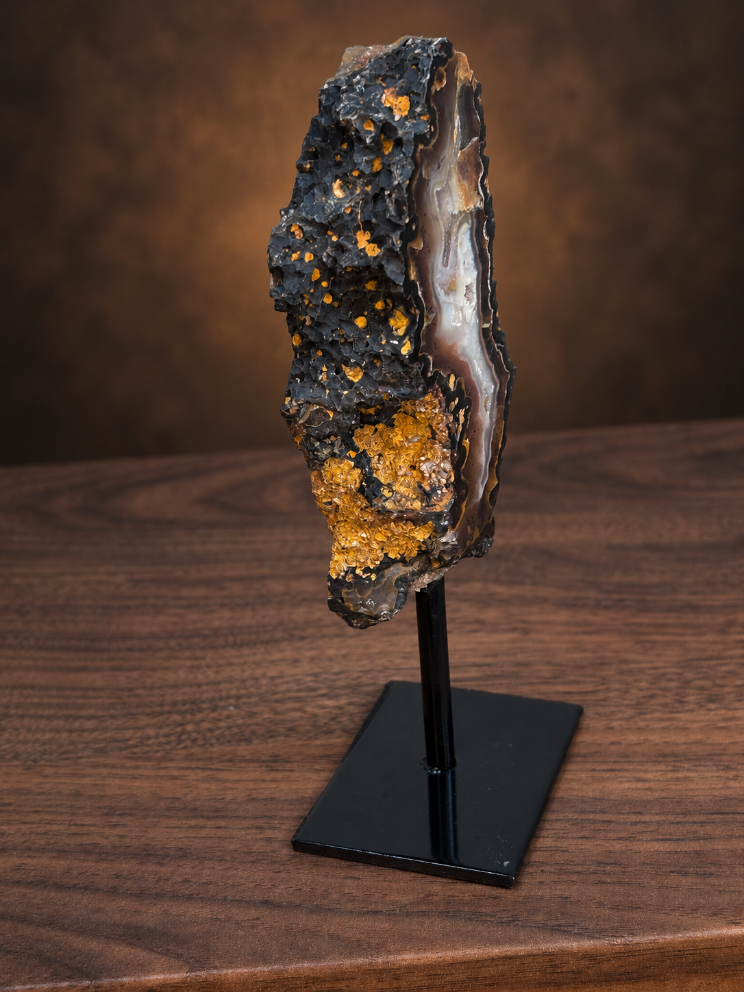 Brazilian Banded Agate with Sugar Druzy on Stand