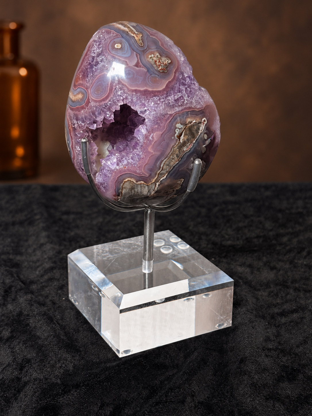 Brazilian Amethyst, Pink Agate & Calcite Druzy Egg