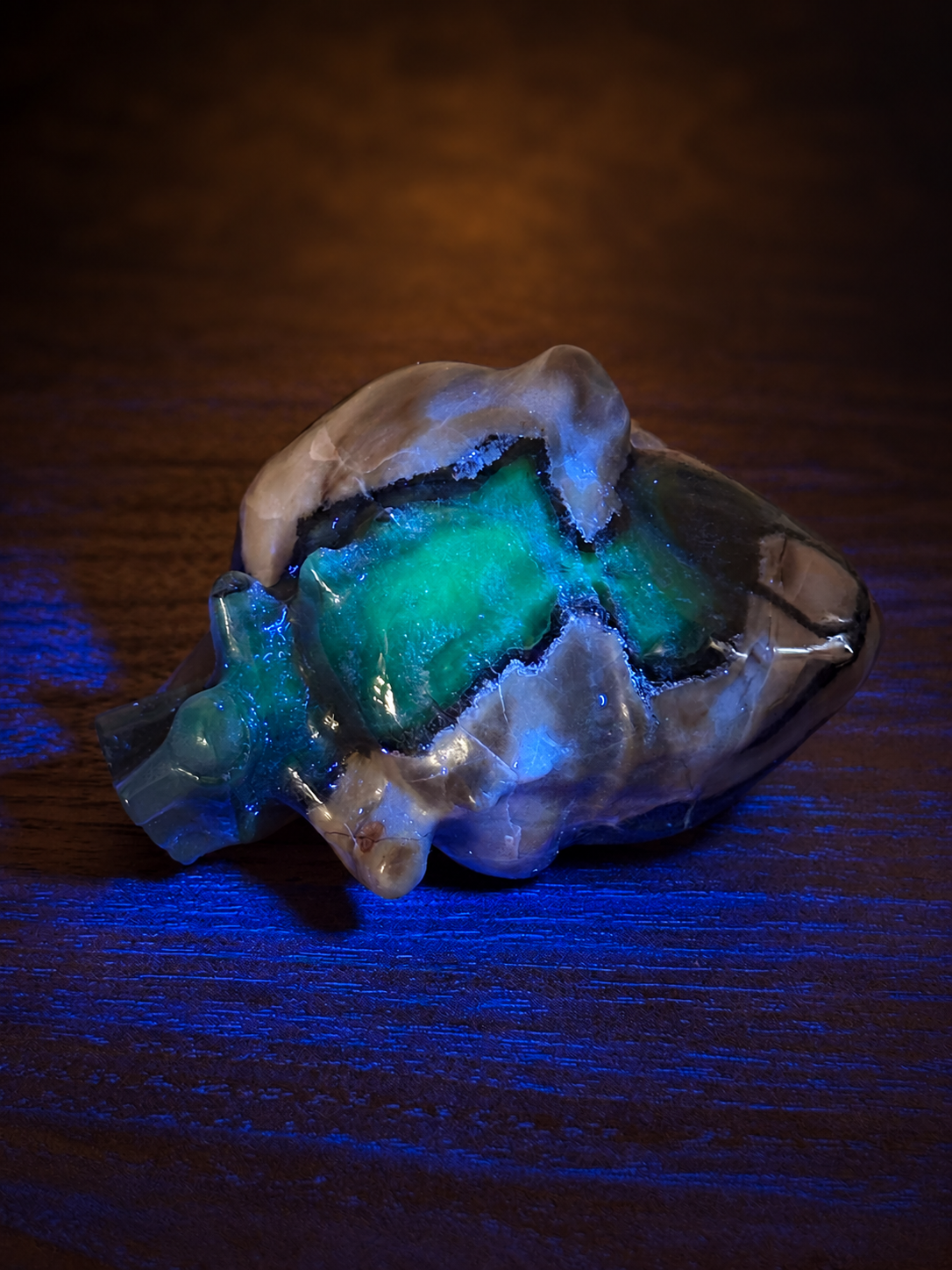 Volcano Agate Anatomical Heart Carving | UV Reactive