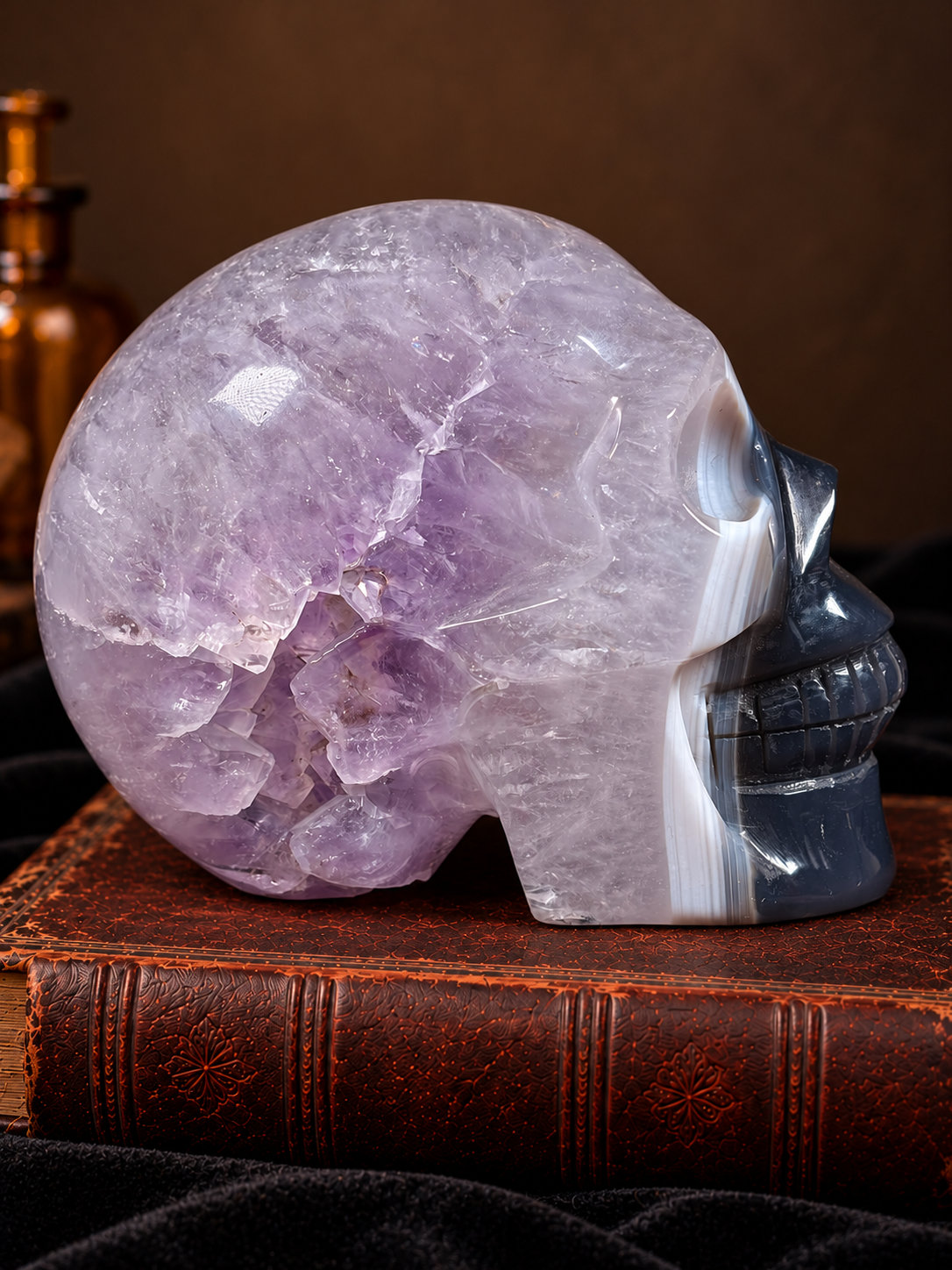 Lilac Amethyst & Banded Agate Skull