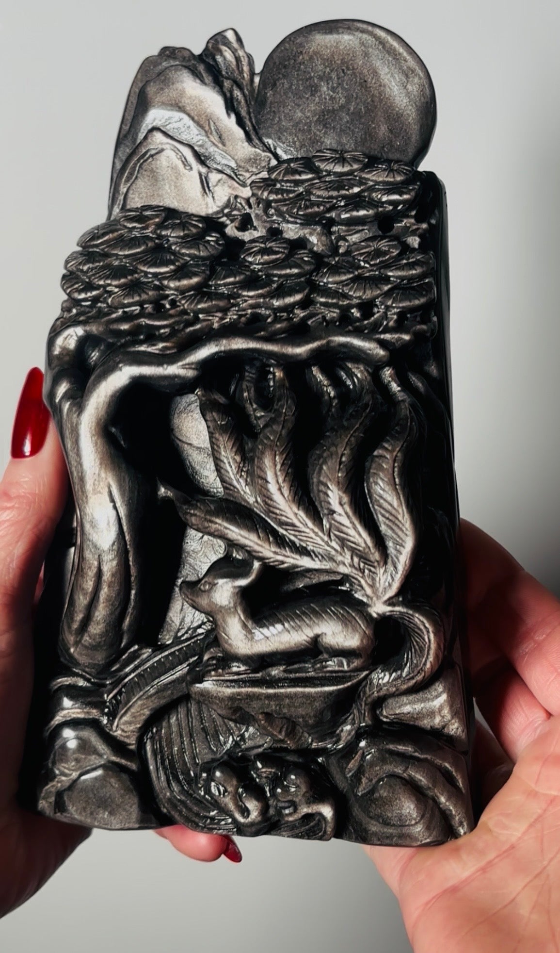 Statement Obsidian Carved Scenic Guardian of the Veil