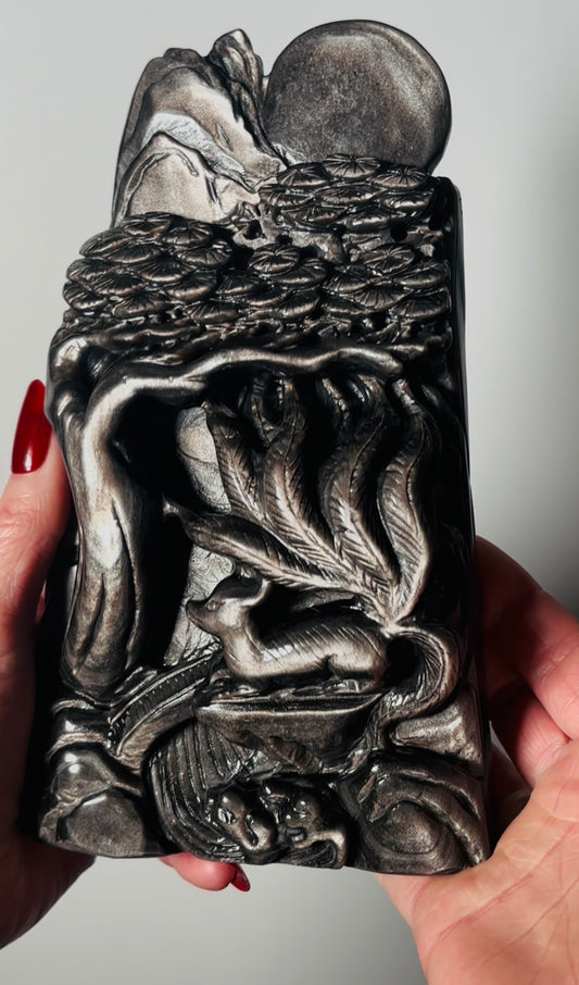 Statement Obsidian Carved Scenic Guardian of the Veil