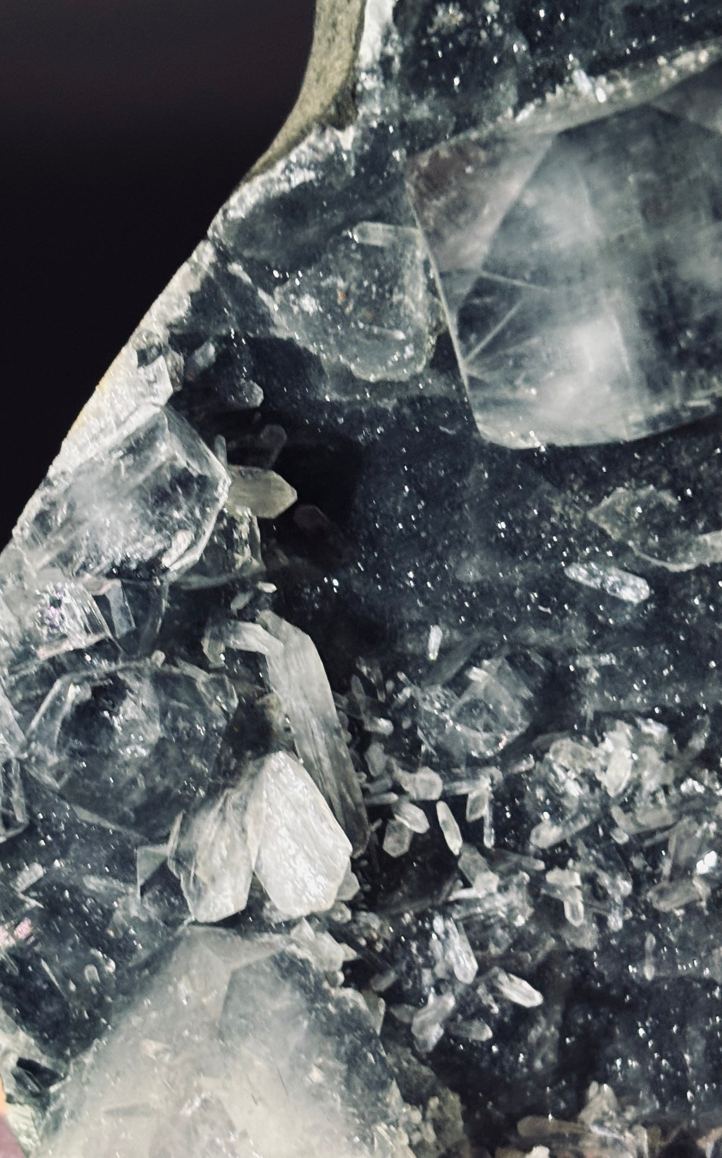 Black Chalcedony with Water-Clear Apophyllite & Peach Stilbite Statement Specimen  Self Standing