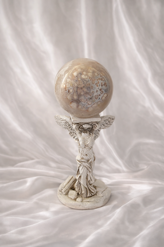 Statement Flower Agate Sphere with Quartz & Carnelian Inclusions