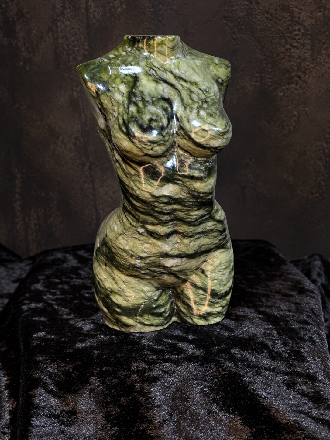 The Verdant Goddess | Large Spiderweb Jade Female Body Sculpture