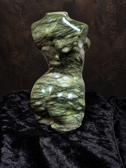 The Verdant Goddess | Large Spiderweb Jade Female Body Sculpture