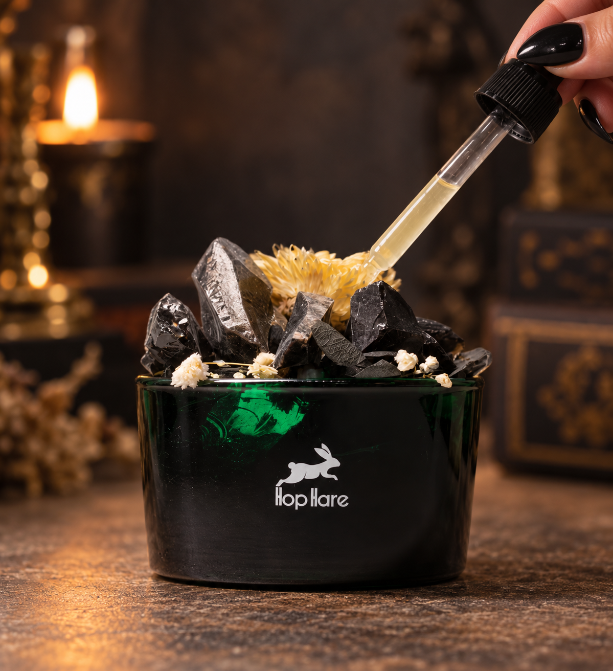 The Knight | Black Obsidian & Dried Florals Crystal Diffuser