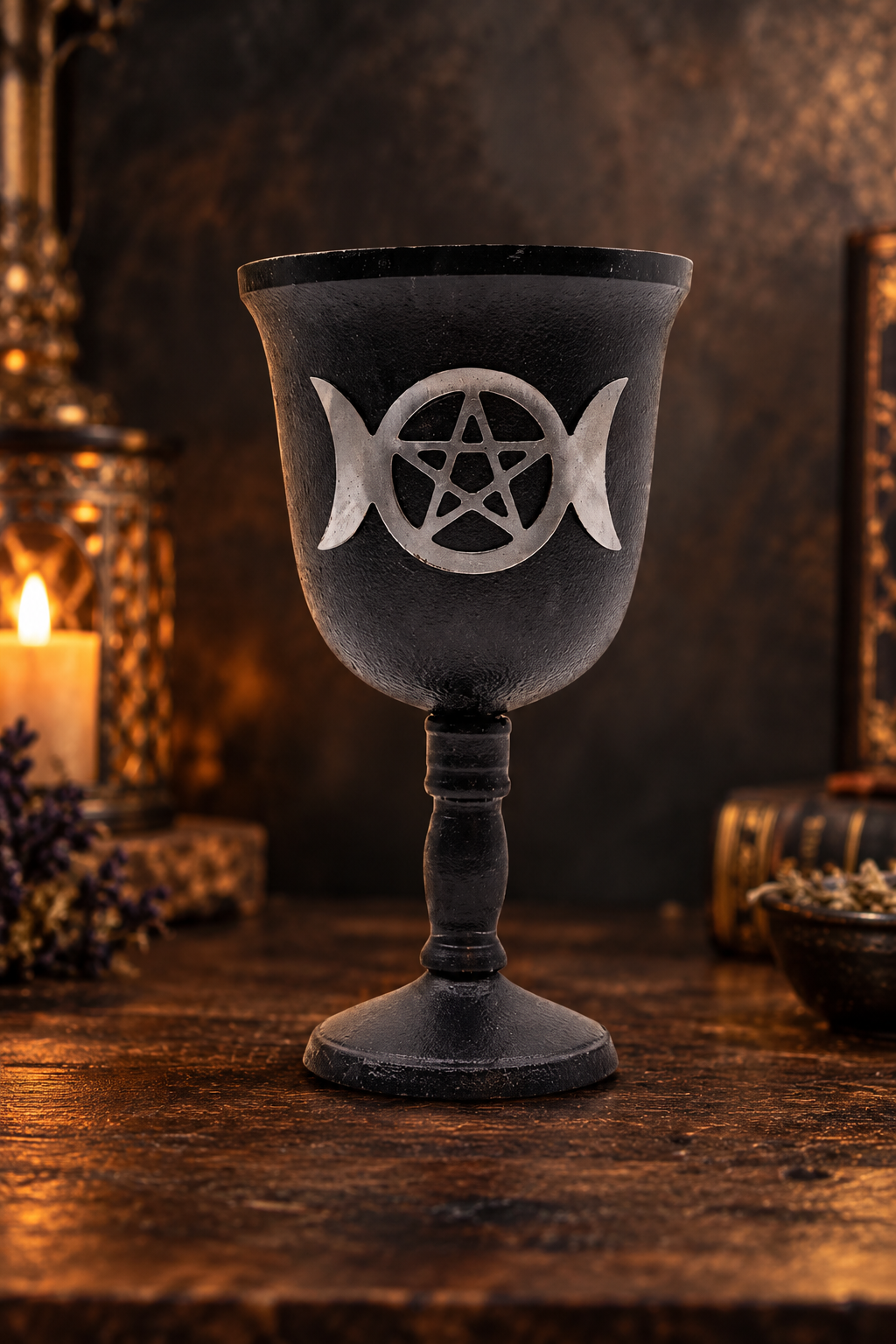 Triple Moon & Pentacle | Cast Iron Ritual Goblet