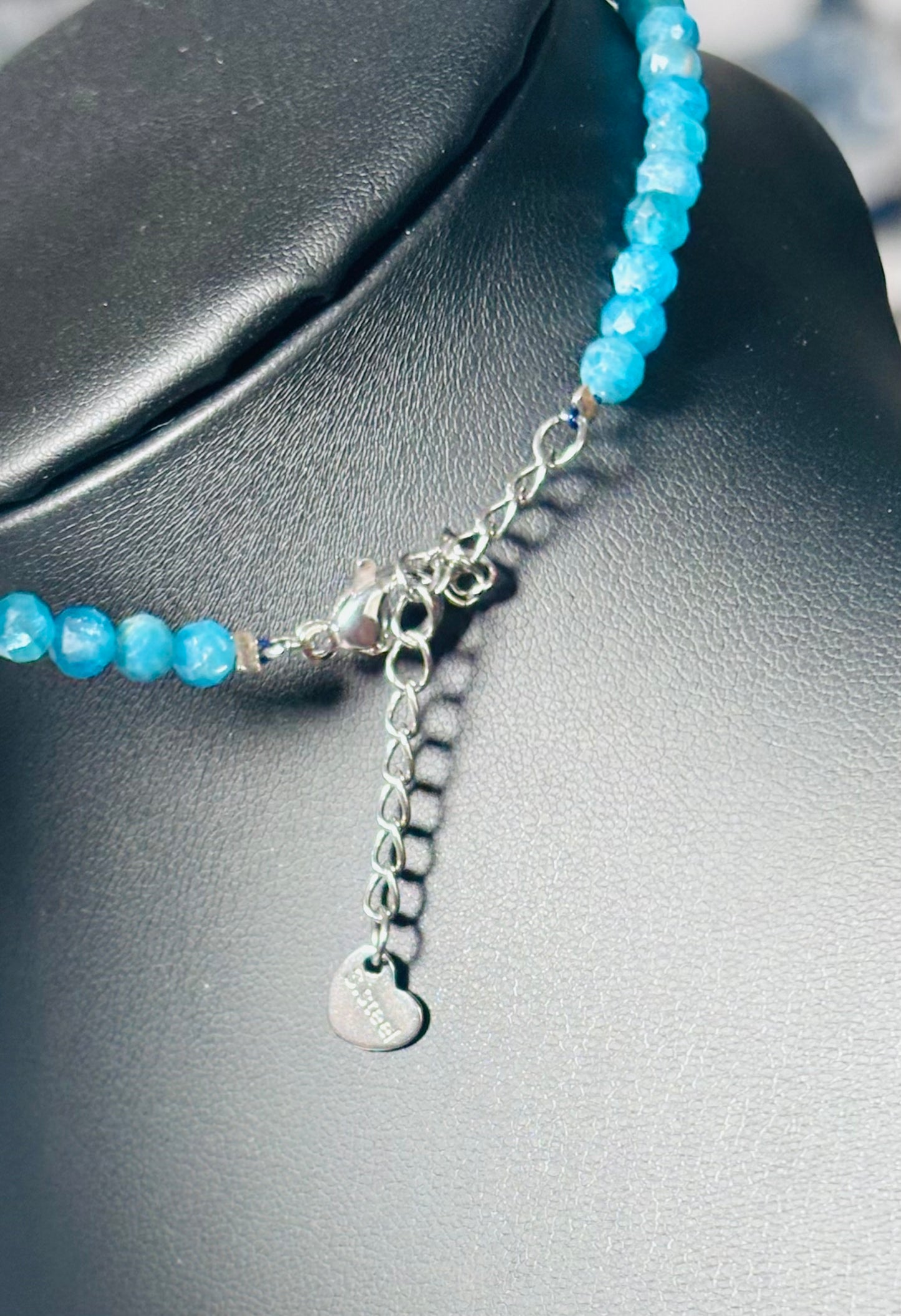 High Grade Blue Apatite Choker | Faceted 3mm Beads