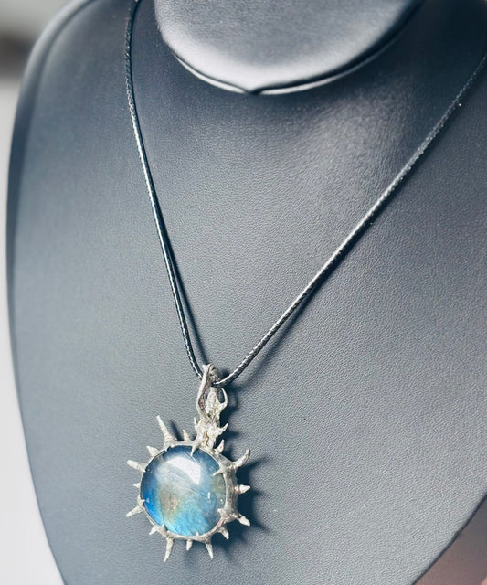 Blue Flash Labradorite Sun Pendant | Handcrafted | One of One