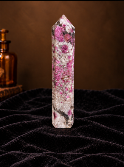Pink Tourmaline with Mica in Quartz Tower