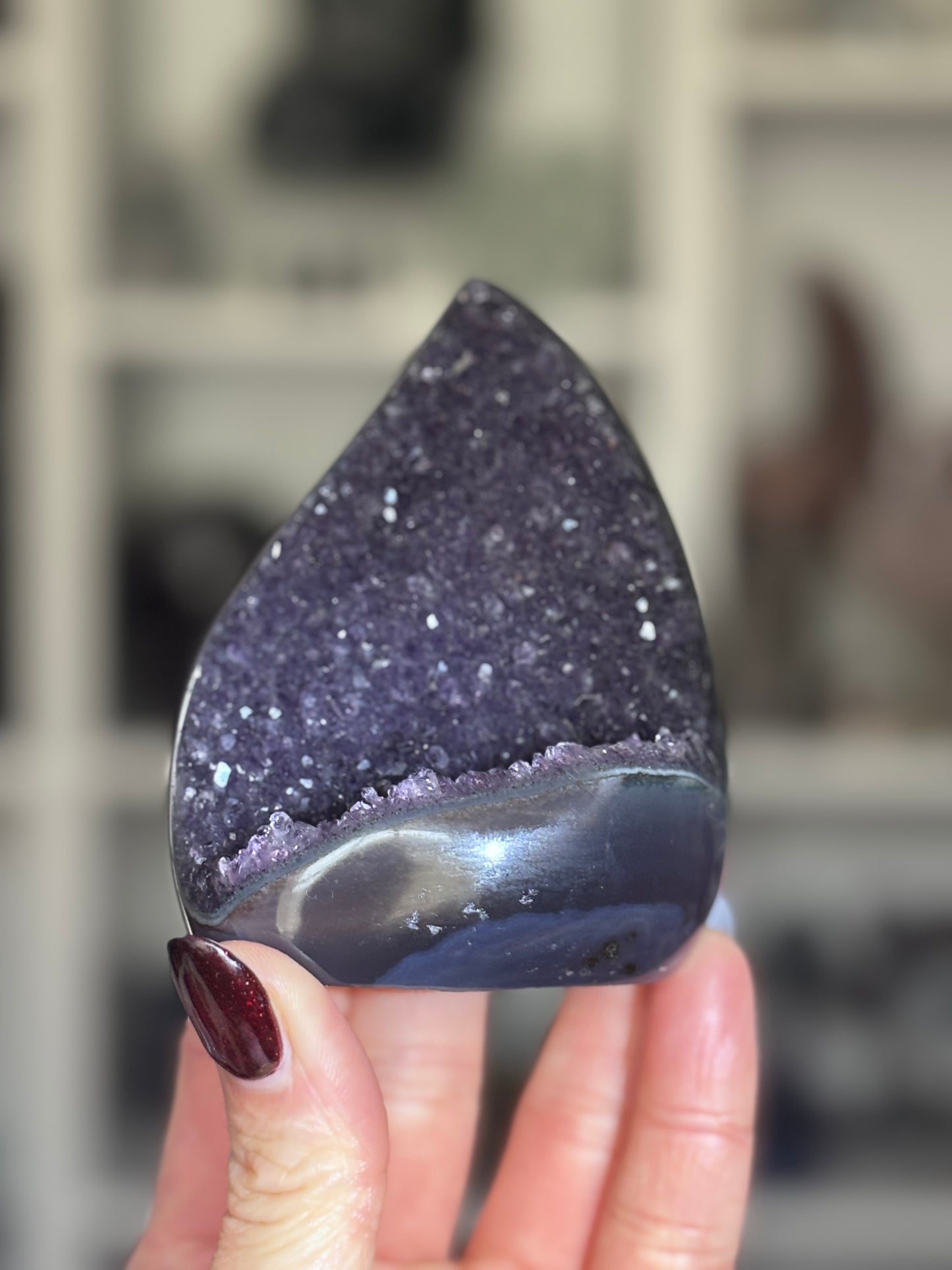 Dark Brazilian Amethyst Agate Teardrop Freeform