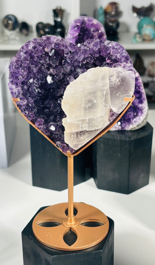 Statement Amethyst Heart with Golden Calcite from Uruguay