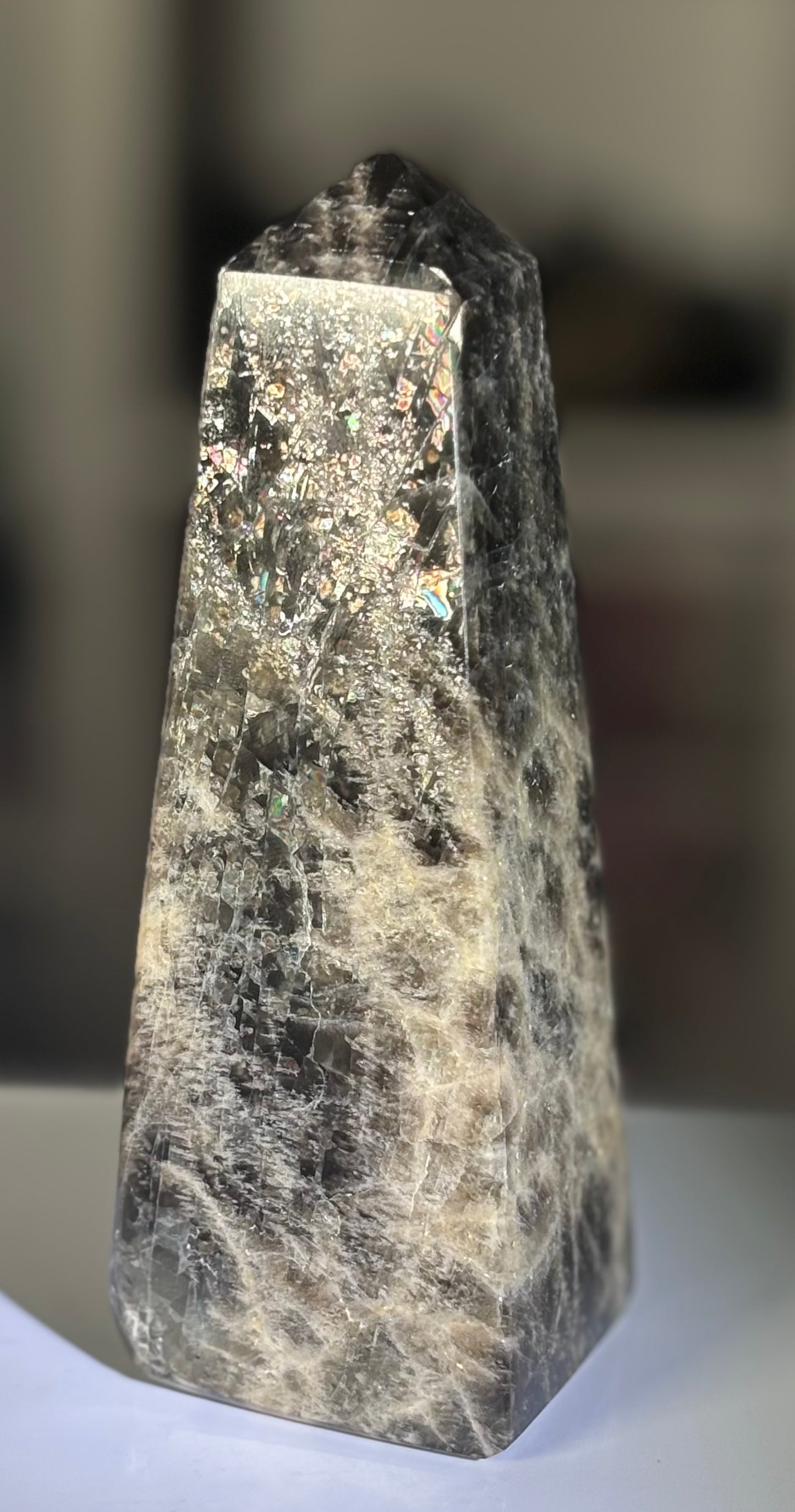 🖤 Rainbow Black Moonstone Obelisk -A🖤