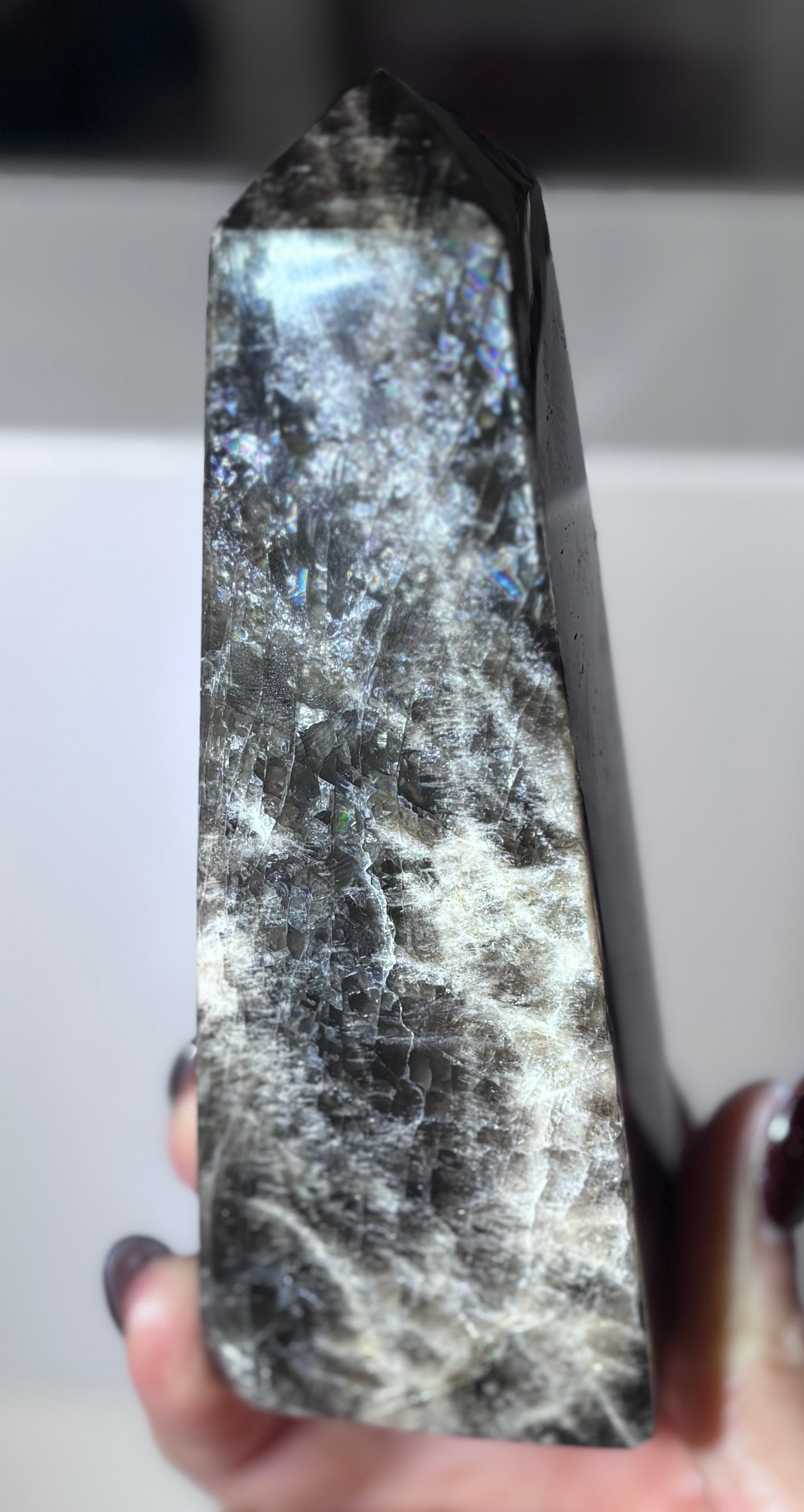 🖤 Rainbow Black Moonstone Obelisk -A🖤