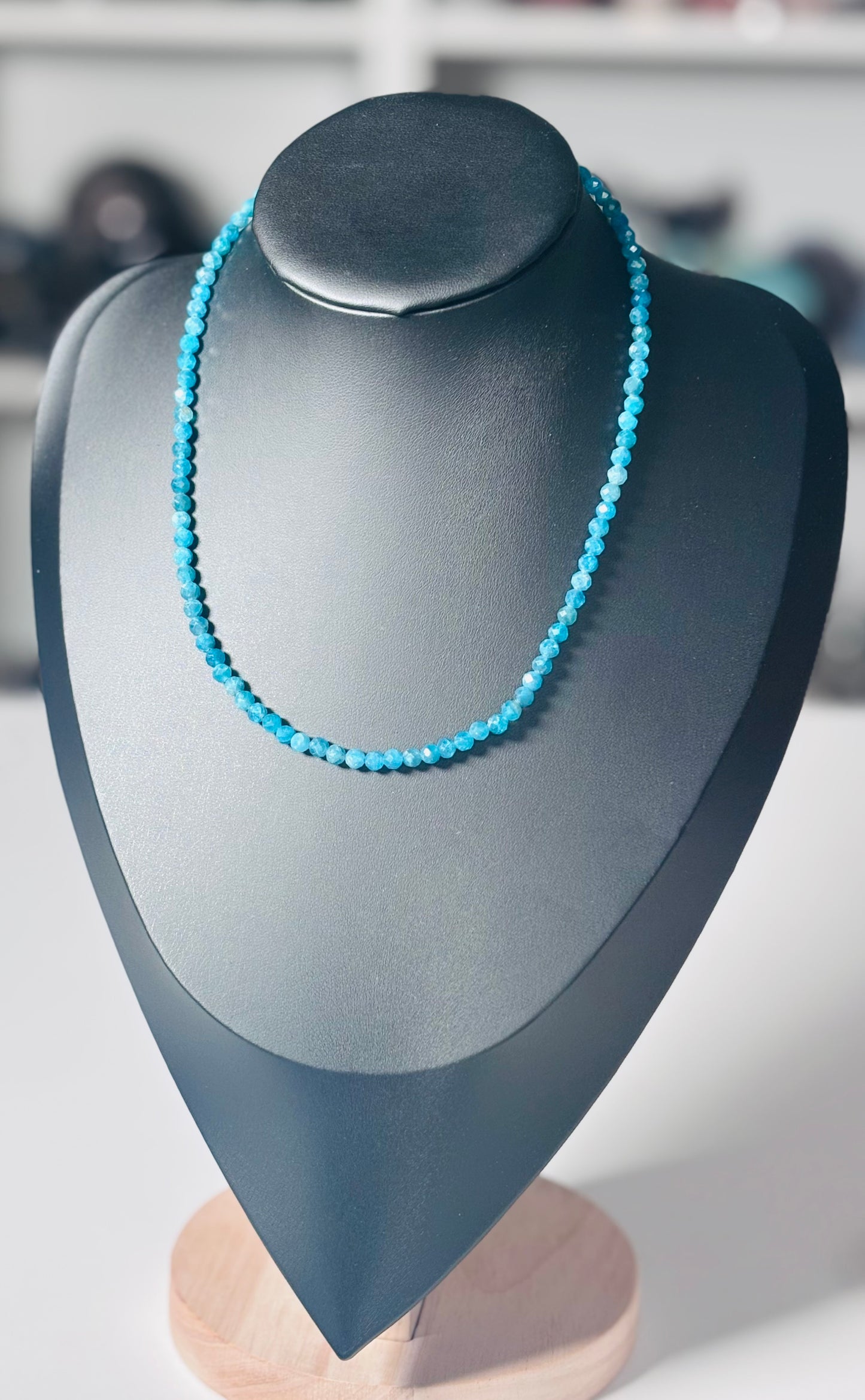 High Grade Blue Apatite Choker | Faceted 3mm Beads