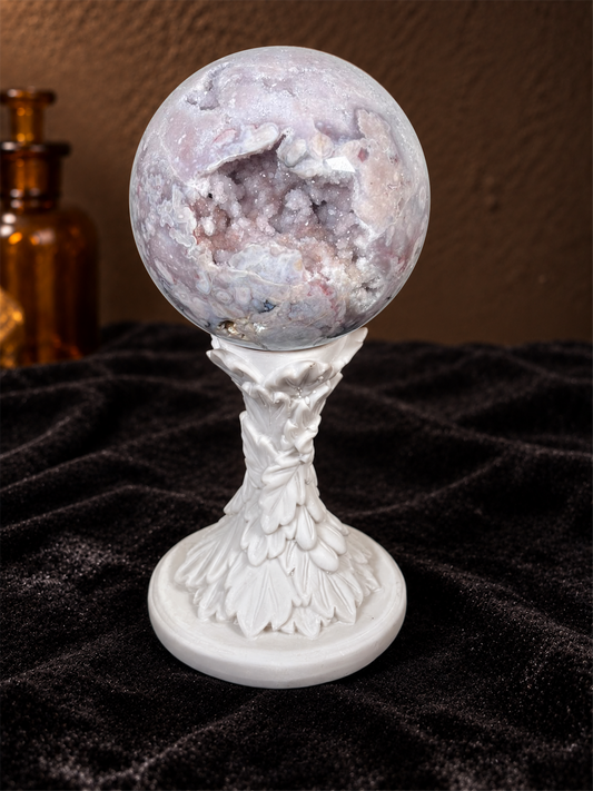 Brazilian Pink Amethyst, Flower Agate & Quartz Druzy Sphere