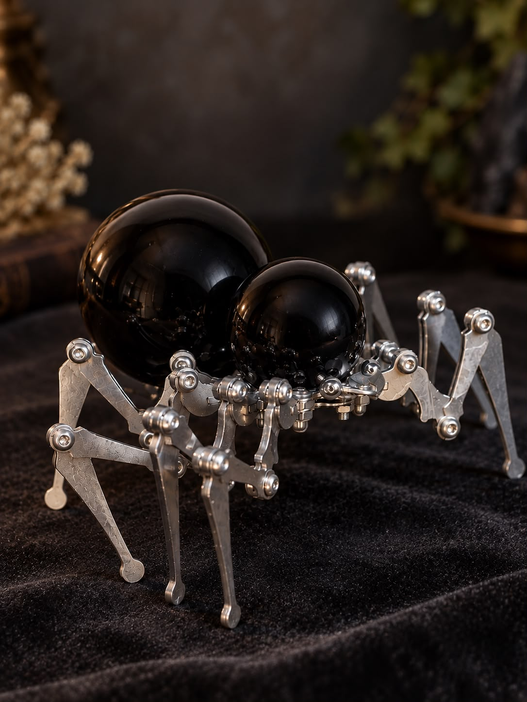 Black Obsidian Double Sphere Mechanical Spider