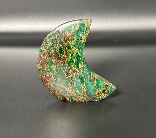 Green Jasper Crescent Moon – Self Standing Crystal | Growth & Abundance Energy