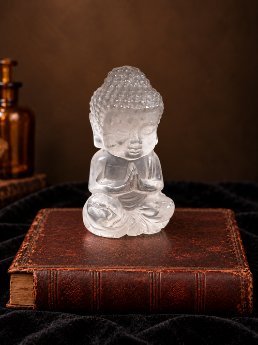 Clear Quartz Garden Inclusion Buddha Carving