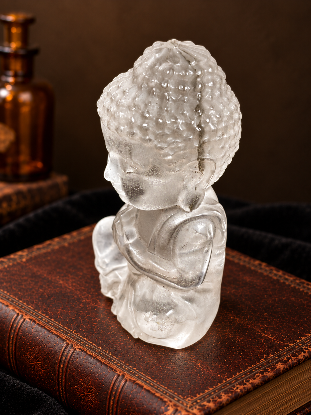 Clear Quartz Garden Inclusion Buddha Carving