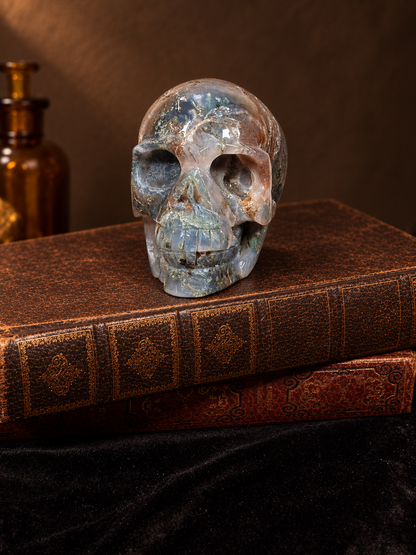 Blue Grey Agate Druzy Skull Carving