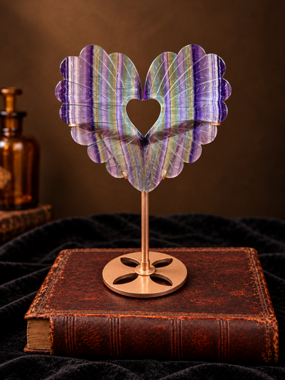 Rainbow Fluorite Angel Wings with Heart