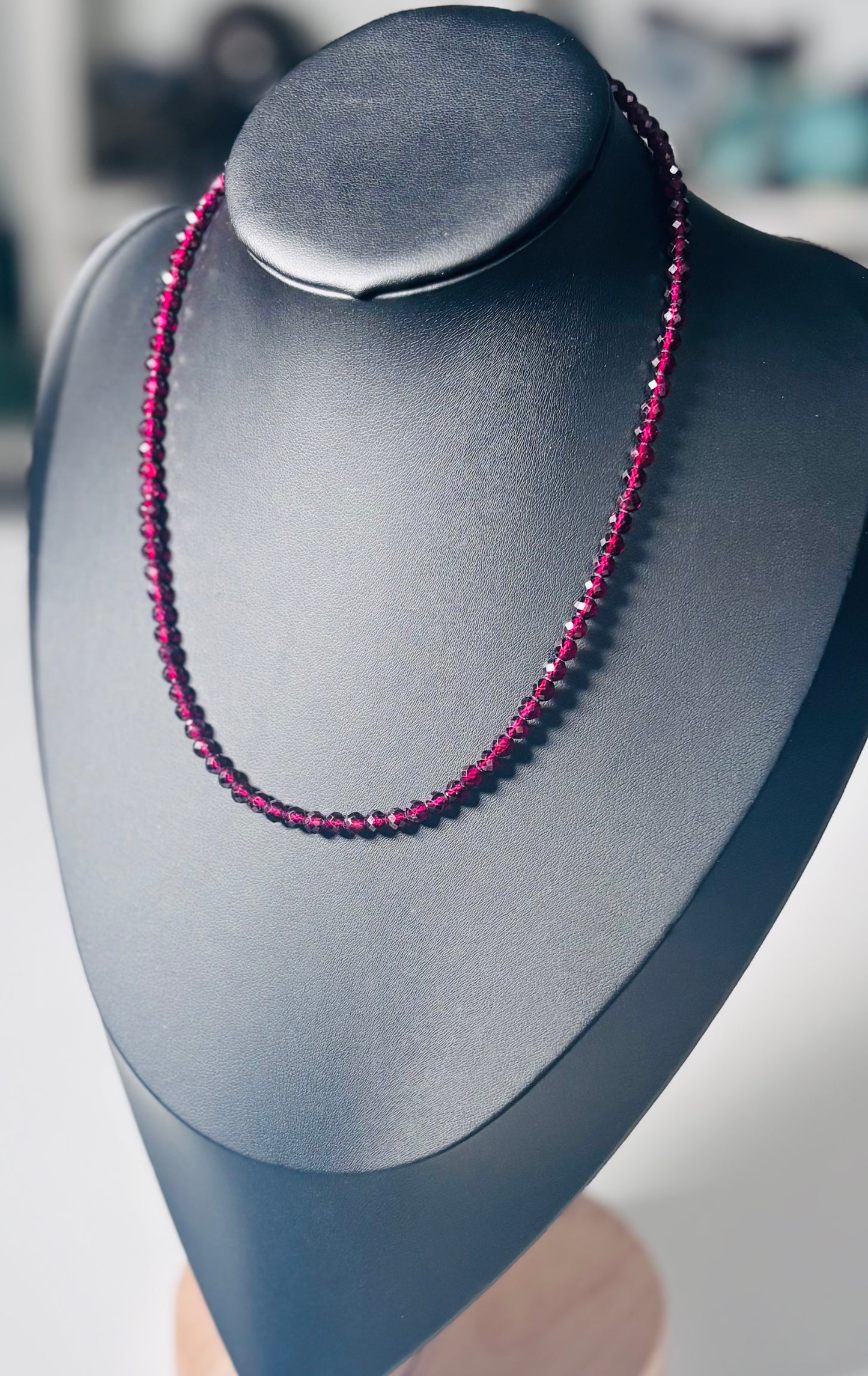 High Grade Faceted Garnet Choker | Natural Deep Red Garnet | 3mm | Gold Clasp