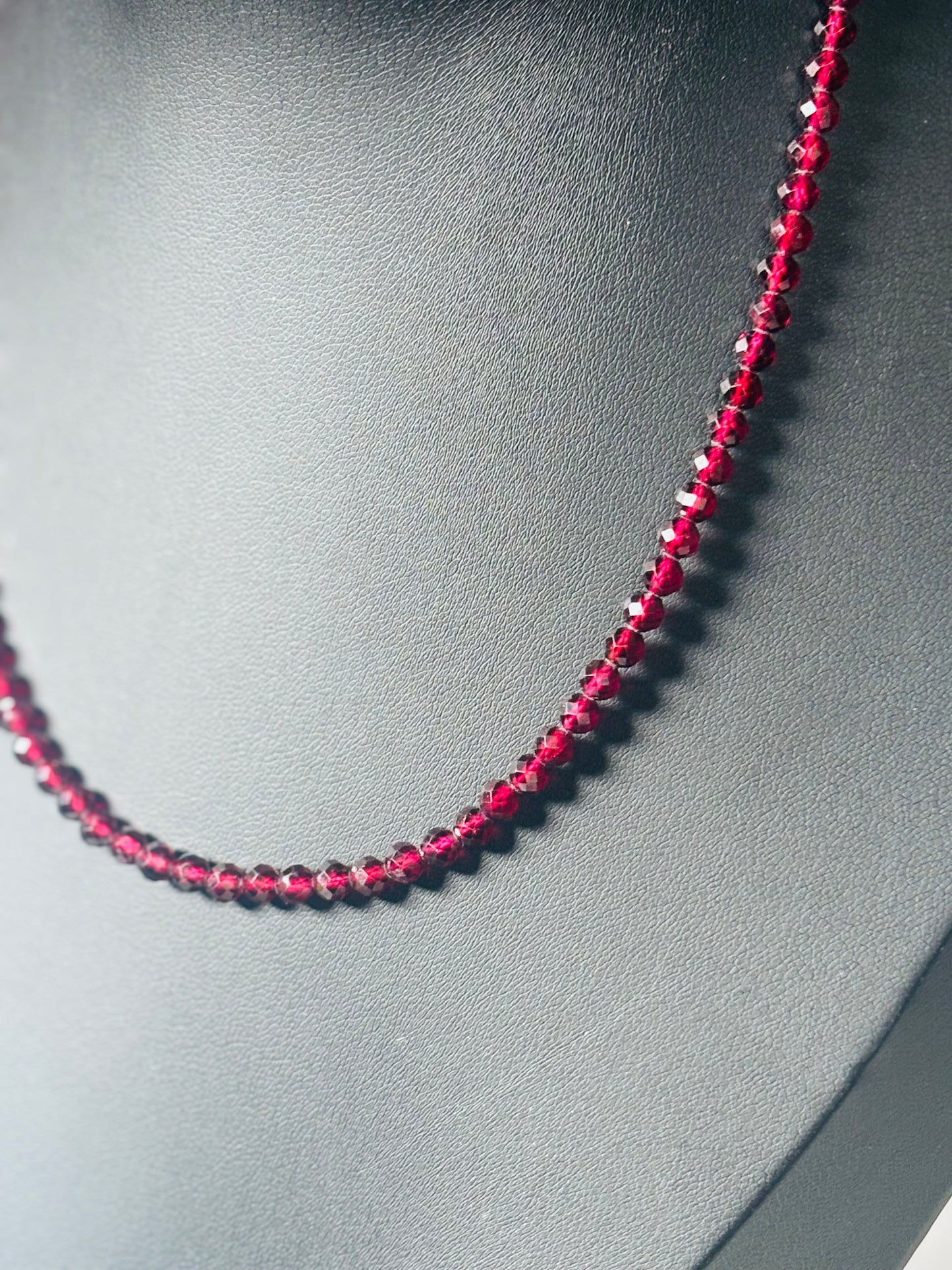 High Grade Faceted Garnet Choker | Natural Deep Red Garnet | 3mm | Gold Clasp