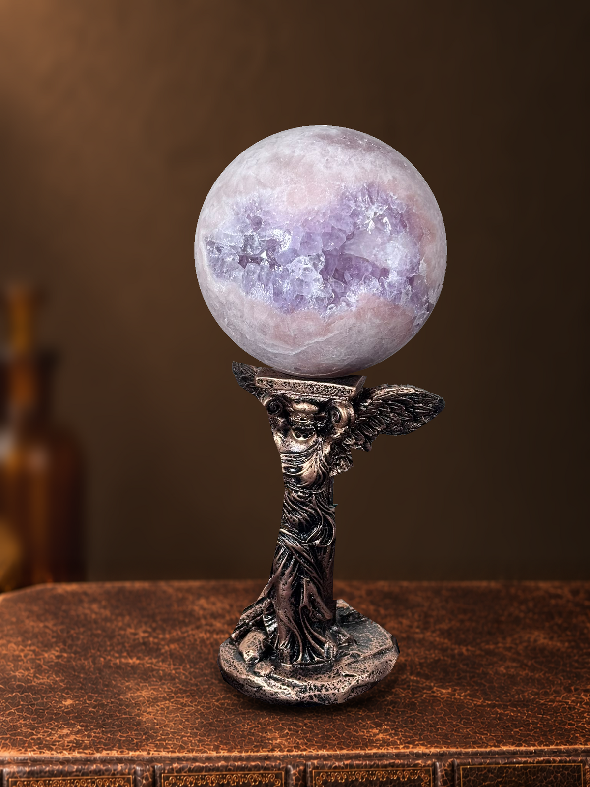Brazilian Amethyst, Flower Agate & Quartz Druzy Sphere
