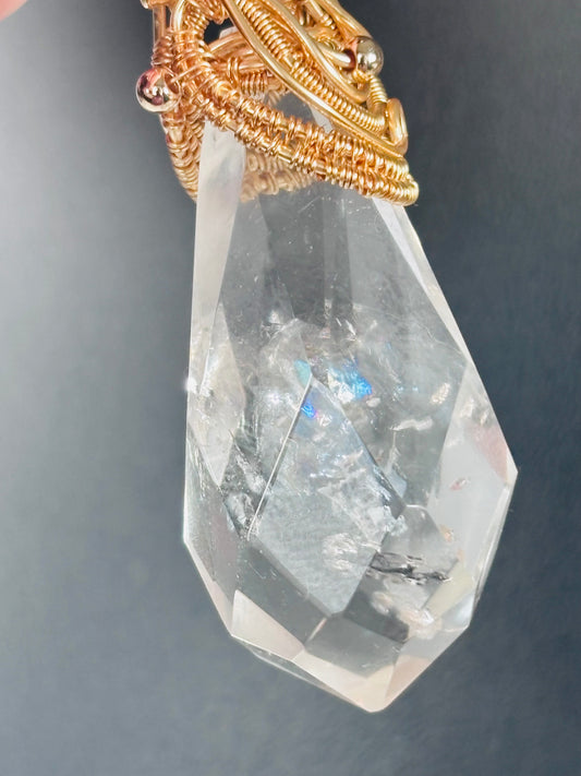 Large Hand Wire Wrapped Herkimer Diamond Quartz Pendant | One of One