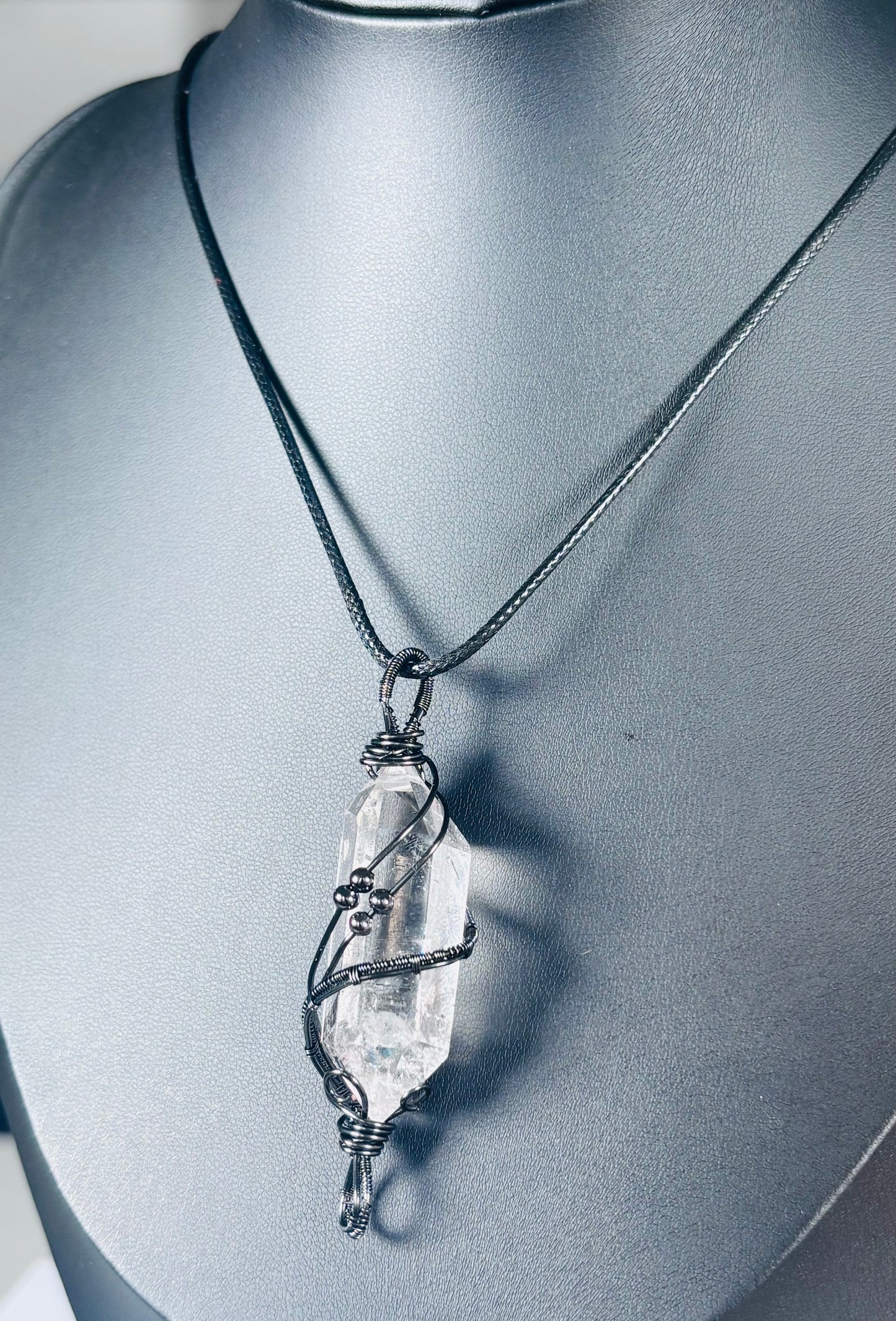 Hand Wire Wrapped Lemurian Quartz Pendant | Double Terminated | Rainbow Quartz | One of One