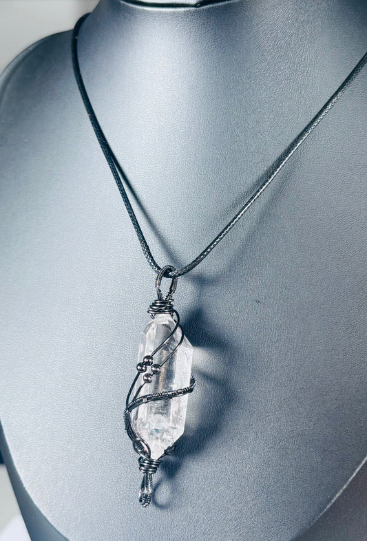Hand Wire Wrapped Lemurian Quartz Pendant | Double Terminated | Rainbow Quartz | One of One