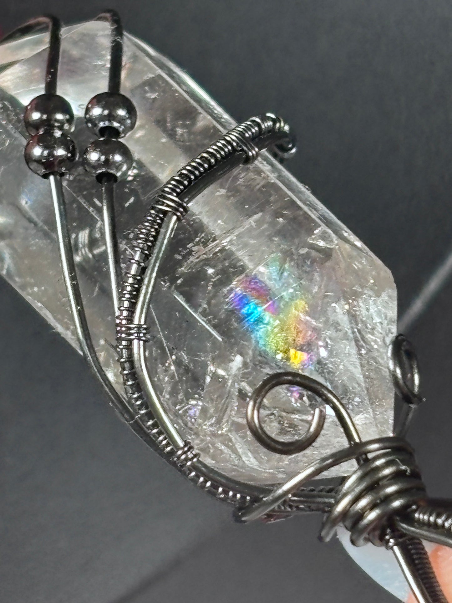 Hand Wire Wrapped Lemurian Quartz Pendant | Double Terminated | Rainbow Quartz | One of One