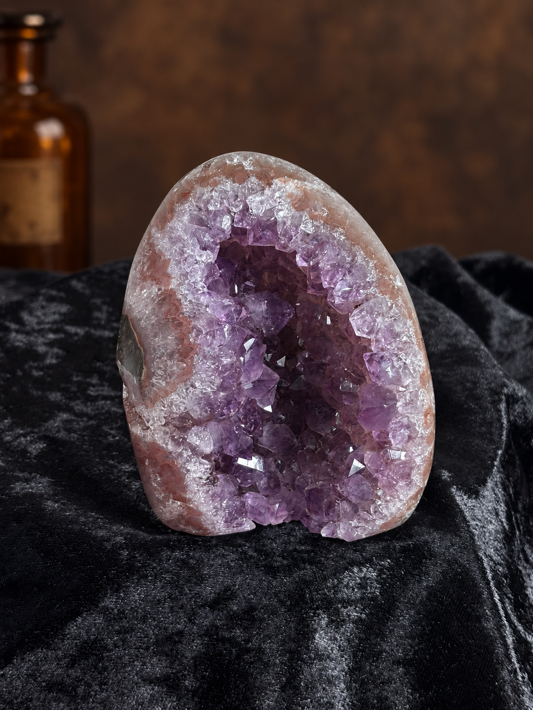 Brazilian Amethyst Geode with Pink Druzy Agate