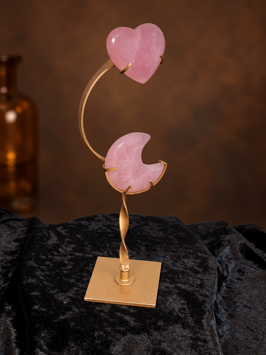 Madagascan Rose Quartz Heart & Crescent Moon