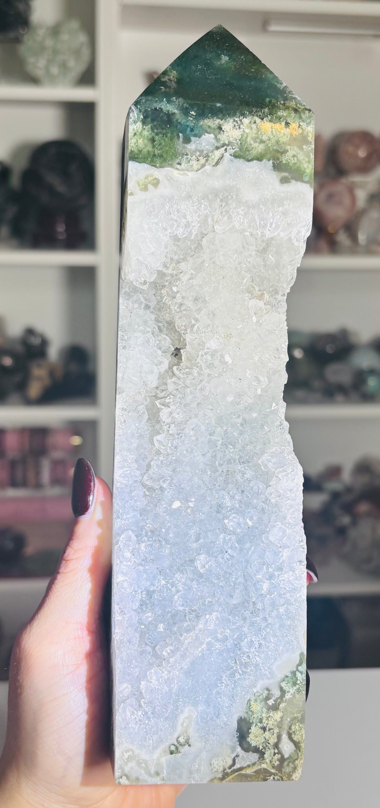 🌿 Statement Moss Agate Druzy Tower 🌿